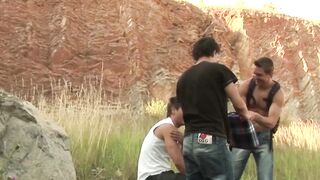 Three Hunks Outdoor Anal Threesome - Hot Guys Fuck Hard & Swap Loaded Facials
