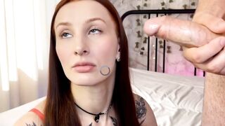 Babe on her knees sucking thick cock - Blowjob POV with cumshot