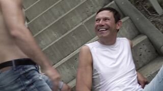 Outdoor Muscle Bear Fucks Jock Stud in Public