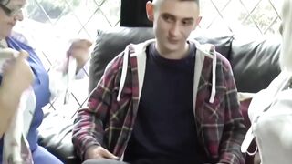 3Way FFM Threesome - Mature Milf & Young Guy Share Blonde Teen's Body