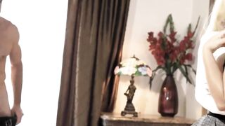 Three's A Charm! Petite Cuties Share Big Dick With Milf - Scene #1