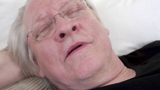 Grandpa's Big Meat Stick Gets A Teasing Blowjob From Bombshell Brunette