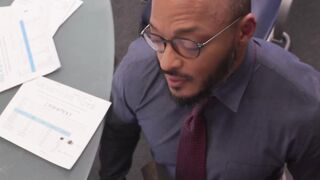 Boss Lady's Knee Job - Crossdresser Sucks Boss Off in Office