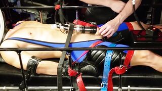 Domination Den - BDSM dungeon domina dominates submissive guy with bondage gear