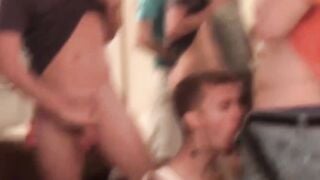 Fraternity Bash - College Sluts Suck & Swallow Five Frats Guys' Loads