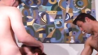 Two Handsome Guys Fingering & Fucking A Sex-Starved Brunette Babe