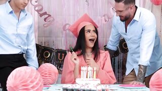 Graduation Day Threesome - Step-Sister Swallowing Three Big Dicks