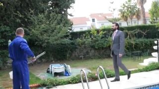 Poolside Pool Cleaning - Old Man Fucked By Young Hunk Diego Rexx