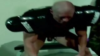 Fitness Freak Catwoman Lifts Weights In Leather Outfit