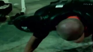 Fitness Freak Catwoman Lifts Weights In Leather Outfit