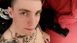 Tattooed Hunk Jacks Off On Bed Sheets - Hot Guy Jerks Big Load