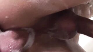 Transgender Babe Gives Blowjob & Rides Big Dildo in Bathroom - Shemale Sucks Hard