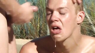 Dominant Master's Twinks Submissive Slave - Face Fucking & Piss Play in Bondage