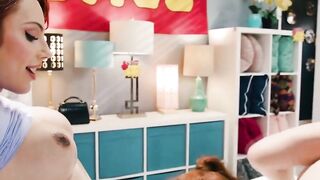 Redheaded Sales Lady Fucked By Two Transgender Customers In A Steamy Threesome