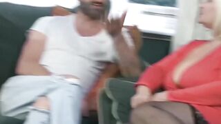 Mature MILF In Leather Corset Threesome With Two Huge Dicks