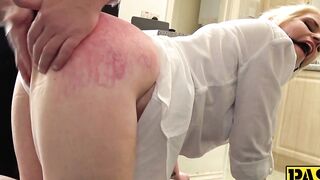 Blond Bombshell Submissive Girl Gets Spanked And Fucked Hard By Dominant Mistress
