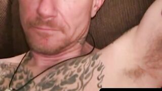 Amateur Hunk's Full Body Ink Masterbating Session