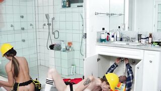 Double Penetration Frenzy - Older Guy Threesome with Young Babes