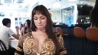 Scarlet-Rose & Dakota-Quinn - Throat Fucked by Two Hunks at Dinner Table