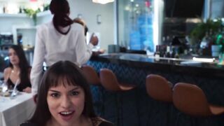Scarlet-Rose & Dakota-Quinn - Throat Fucked by Two Hunks at Dinner Table