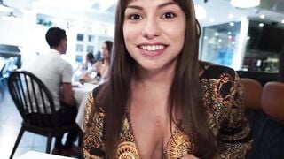 Scarlet-Rose & Dakota-Quinn - Throat Fucked by Two Hunks at Dinner Table