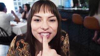 Scarlet-Rose & Dakota-Quinn - Throat Fucked by Two Hunks at Dinner Table