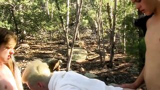 Wild-Passionate Threesome Barebacks Twinks' Friend In The Forest