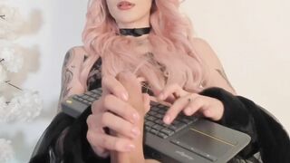 Hot Pink Hairstyle Sissified Crossdresser Strokes Huge Transcock