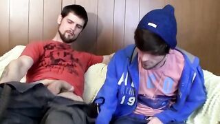Beard-Stroking Straight Buddy Sharing His Dick With Friend