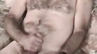 Hairy Old Guy Jerks Off Solo - Close-Up View Of His Huge Dick