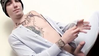 Tatted-Up Jocks - Hot Muscular Guy Stroking His Hard Dick For Fans