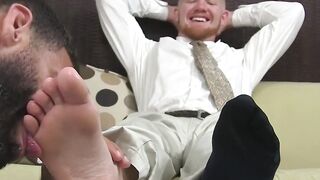 Redheaded Vixen Gives Sensual Footjob with Facial Finish