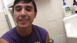 HOT Latino Twinks - Solo Stroking & Shooting Load In Bathroom