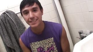 HOT Latino Twinks - Solo Stroking & Shooting Load In Bathroom