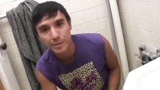 HOT Latino Twinks - Solo Stroking & Shooting Load In Bathroom