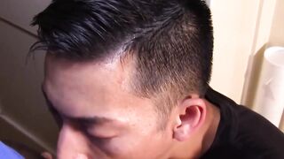 Asian Threesome - Deep-Throating Hunks Share A Load