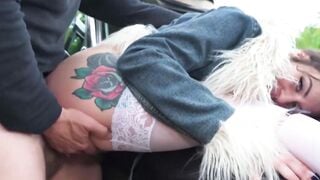 Tatted Up Tramp Stamps - Deep Throat Blowjob with Creamped Pussy
