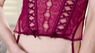 AvaHoltsRedLingerie- SoloTransSex FemaleToMale Crossdresser Masturbates In Red Lingiery