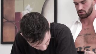 Bare-Back Business Boss Fucks StepSon In Office For Promotion