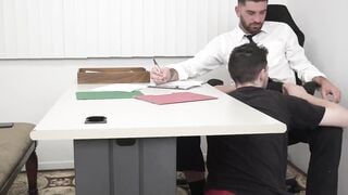 Bare-Back Business Boss Fucks StepSon In Office For Promotion