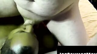 Oil-Slick Ebony Babe Gives Slobbering Blowjob & Facial