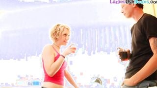Dirty dominas pegging submissive boyfriend into sexual group