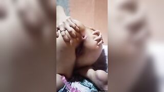 Small chinese bimbo training with her dildo deep into her little booty