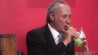 2 dudes bang a blonde and an black bimbo inside a cafe