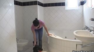 Dark Haired lover is rides penis after shower
