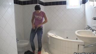 Dark Haired lover is rides penis after shower