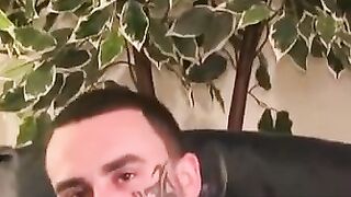 Tatted-Up Hunk Jerking Off His Piercing For The Cameras