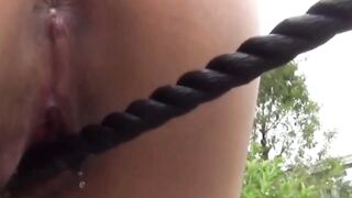 Exotic Japanse Bombshell Slides Naked Body Along Traffic Cones in Public