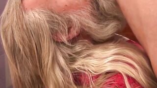 Naughty-Santa's-Slutty-Elf" - Christmas themed blowjob with ball licking from sexy elf in red stockings!