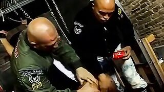 3way muscle hunks domination scene - bondage fetish action in dungeon